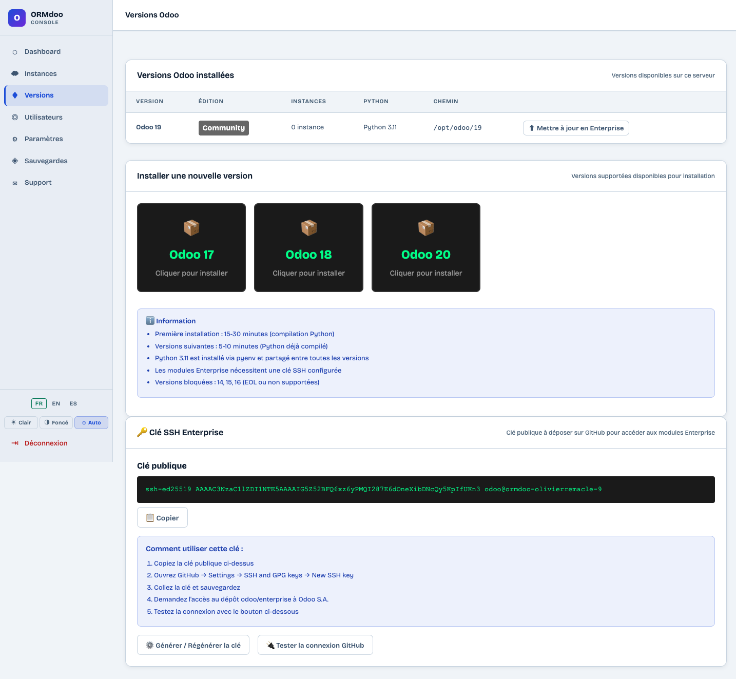 Versions Odoo installées